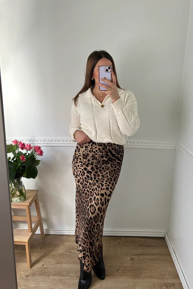 Leopard Satin Maxiskørt